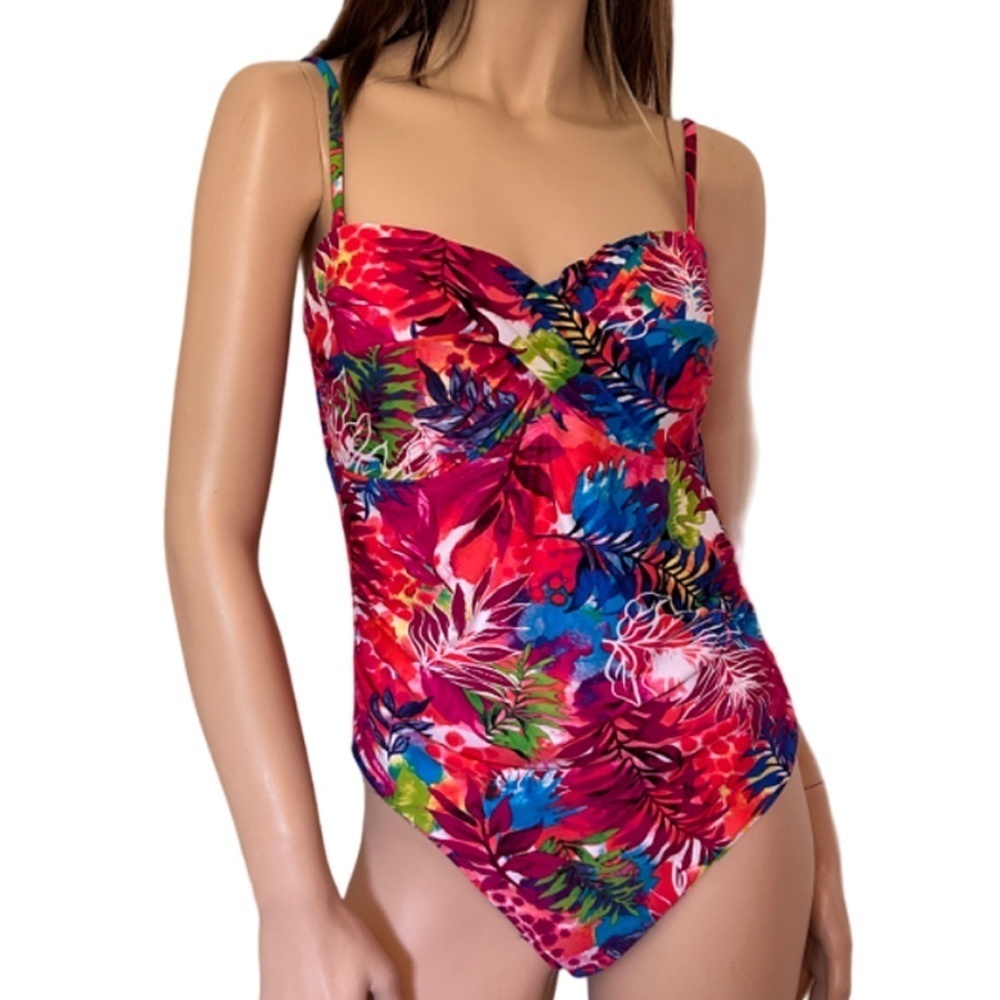 George One Piece Swimsuit Embedded Padded Bra Ruching Cross Over Cups Tiki